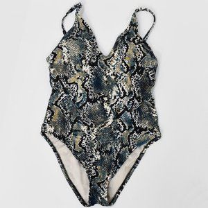 Gorgeous animal print one piece swimsuit S, V neck snake scales swim suit